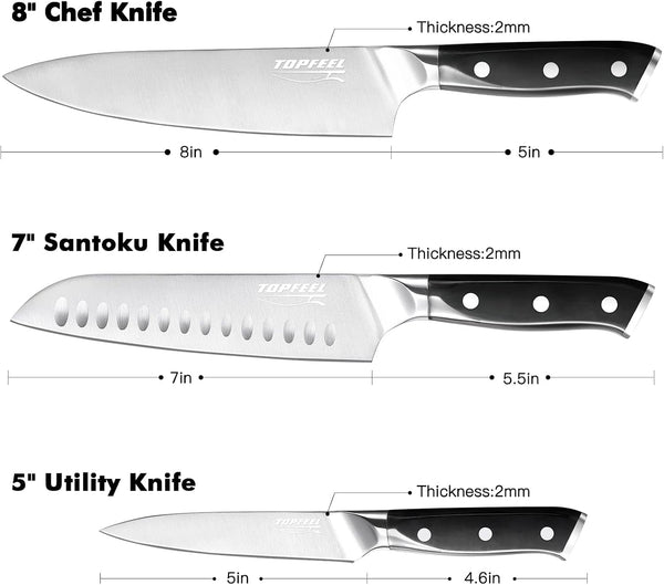 3PCS Chef Knife Set, German High Carbon Steel5