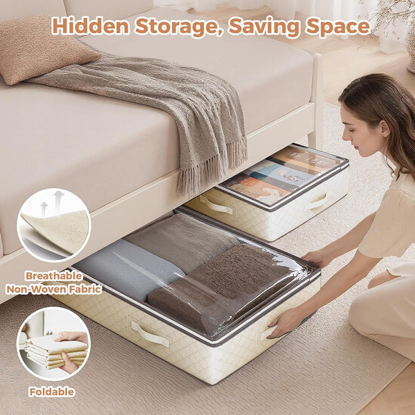 95L under Bed Storage Containers, 2 Pack Beige6