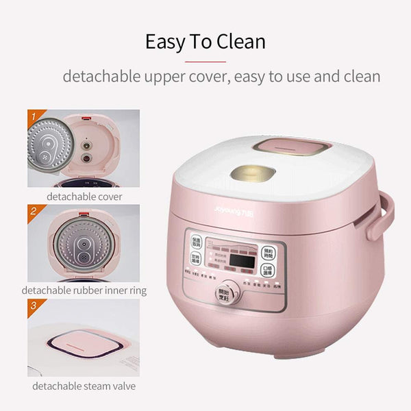 Smart Rice Cooker JYF-20FS987M Mini Multi-Use with Timer for Cooking, Soups, Stew, 2L,Pink4