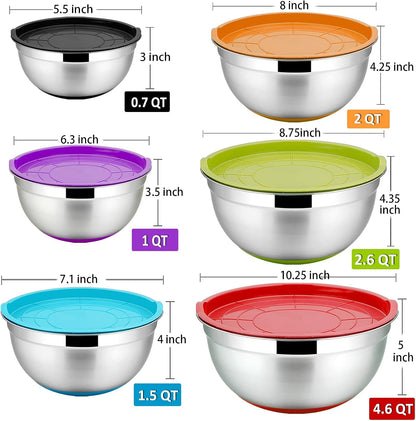 Stainless Steel Mixing Bowls with Lids, Set of 6, Multicolor3