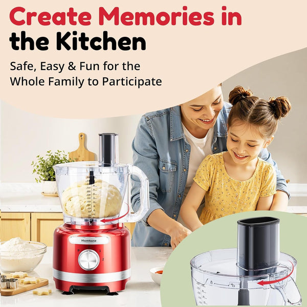 16 Cups Food Processor, Large Food Chopper with French Fry Cutter, 9 Functions 7 Blades for Shredding, Slicing, Doughing for Home Use, 3 Speeds, 600W (Bright Metallic Red, 16 Cup)6
