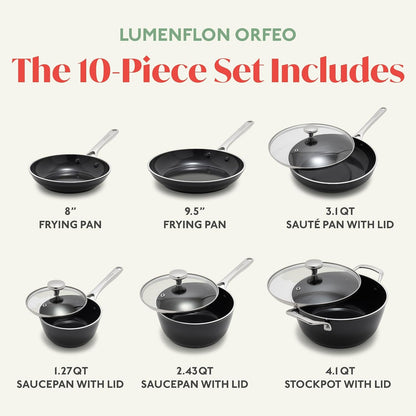Orfeo 10 Piece Nonstick Cookware Set, Made in Italy, Diamond Ceramic Pfas-Free Pots & Pans, Induction Ready, Scratch Resistant, Laser-Fused Surface for Durability, Dishwasher Safe, Black4