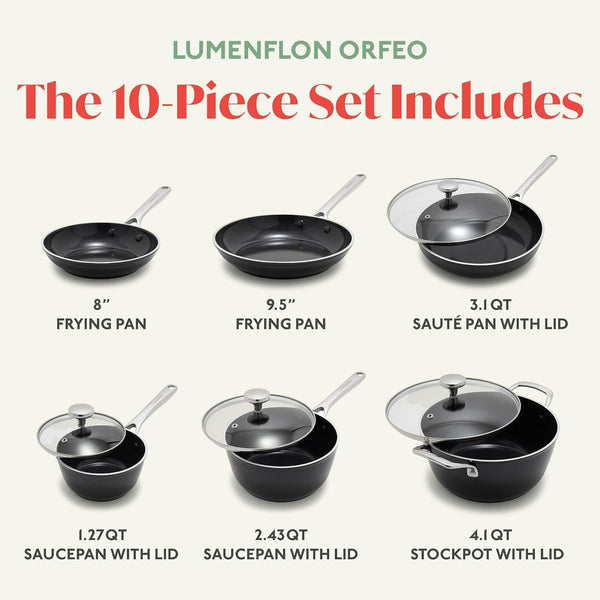 Orfeo 10 Piece Nonstick Cookware Set, Made in Italy, Diamond Ceramic Pfas-Free Pots & Pans, Induction Ready, Scratch Resistant, Laser-Fused Surface for Durability, Dishwasher Safe, Black4