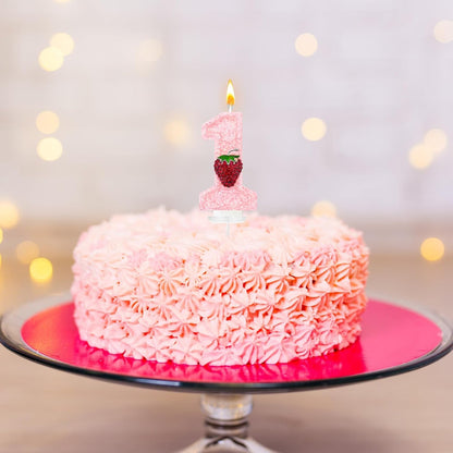 Strawberry-Shaped Berry Candles, Pink Number Candles, and Glittery Strawberry Cake Decorations, Perfect for Birthday and Anniversary Celebrations. (Number 1)4