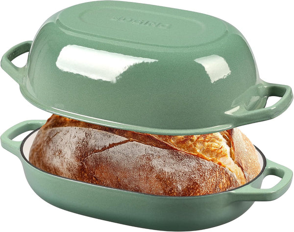 Enameled Cast Iron Oval Dutch Oven Pot with Lid, Dutch Oven for Sourdough Bread Baking, Bread Oven, Bread Dutch Oven, Oval Bread Pan, 7Qt, Sage Green1