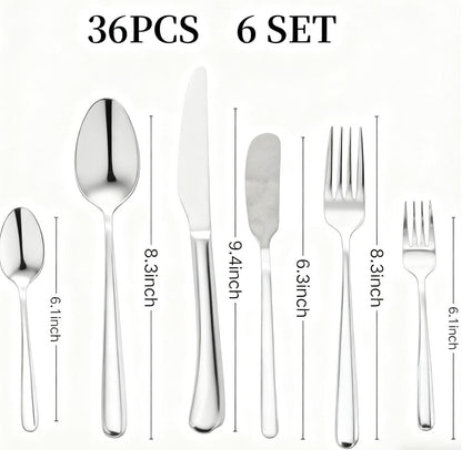 36 Piece Stainless Steel Silverware Set for 6 Flatware with Placemat 6Piece | Cutlery Set-Knife Fork Butter Knife and Spoon,Mirror Finish, for Home Restaurant Hotel Kitchen Utensils Dishwasher Safe2