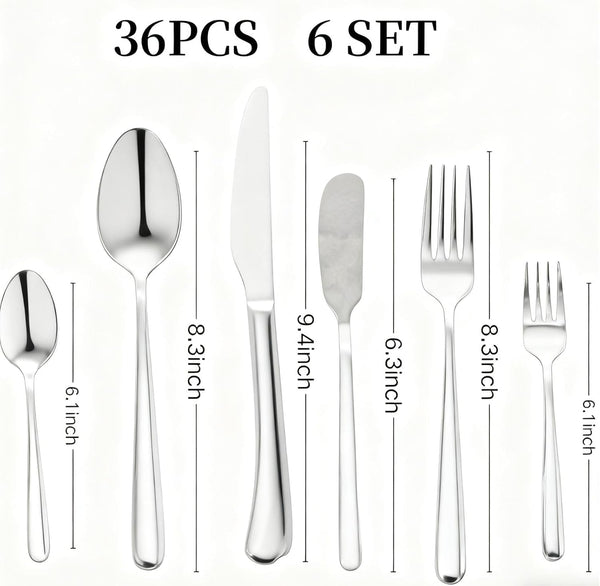 36 Piece Stainless Steel Silverware Set for 6 Flatware with Placemat 6Piece | Cutlery Set-Knife Fork Butter Knife and Spoon,Mirror Finish, for Home Restaurant Hotel Kitchen Utensils Dishwasher Safe2