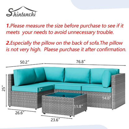 Patio Furniture Sets, 5 Piece Outdoor Sectional Sofas, Wicker Rattan Outdoor Furniture Patio Conversation Set, All-Weather PE Rattan Outdoor Couch for Backyard, Garden, Gray & Blue6