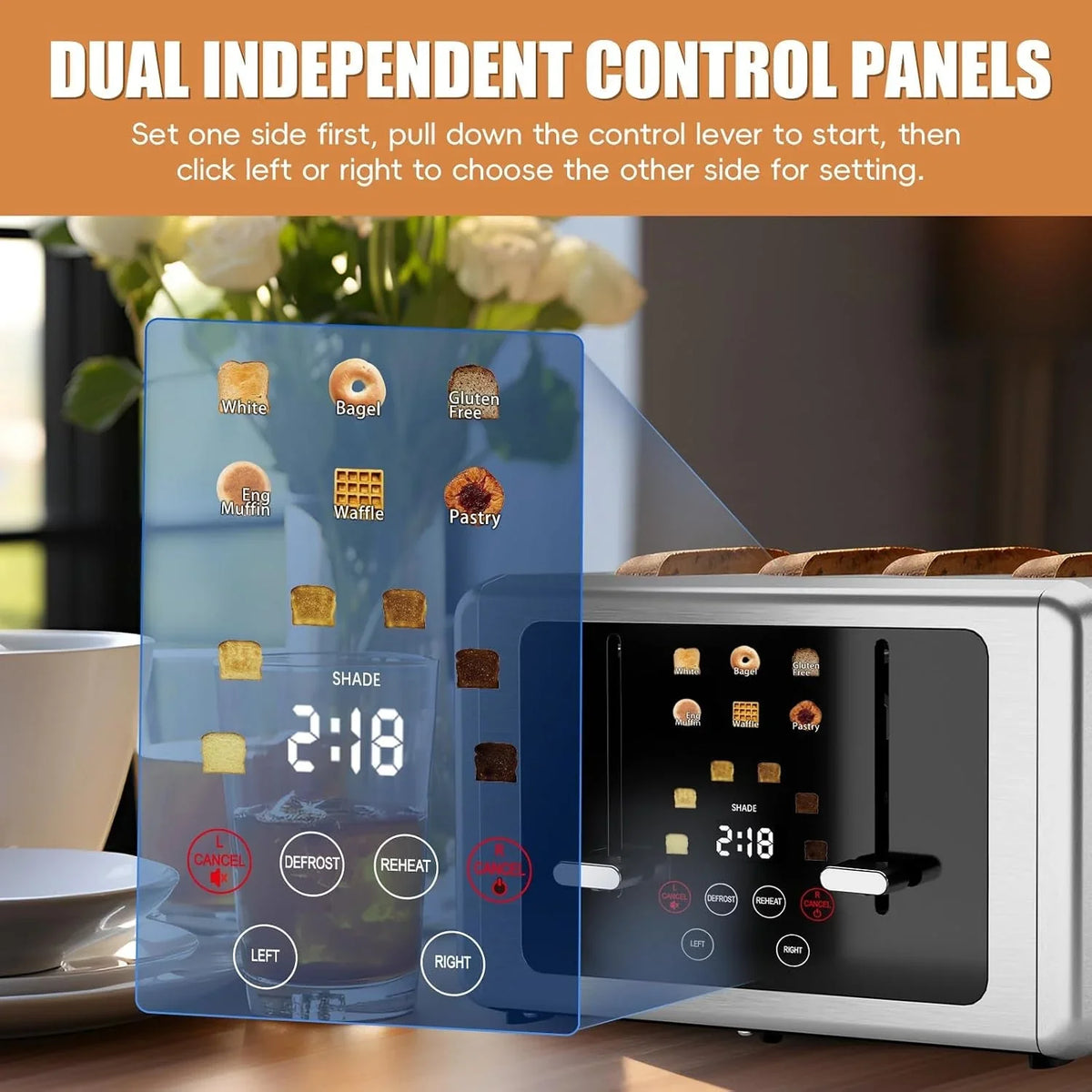 smart-digital-4-slice-touchscreen-toaster-wide-slots-dual-control-digital-timer-6-bread-types-6-shade-settings-defrost-reheat-standby-sound-control-stainless-steel