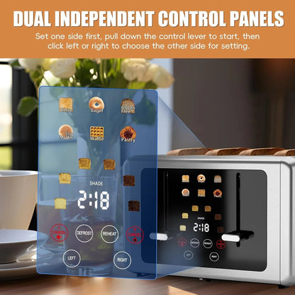 Smart Digital 4-Slice Touchscreen Toaster, Wide Slots & Dual Control | Digital Timer, 6 Bread Types & 6 Shade Settings, Defrost/Reheat/Standby, Sound Control, Stainless Steel2