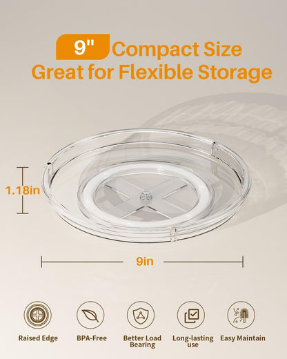 2 Pack Lazy Susan Organizer 9 Inch Lazy Susan Turntable for Cabinet, Rotating Spice Organization for Cabinet, Kitchen, Table Top, Countertop, Pantry Fridge Organizers and Storage, Clear6