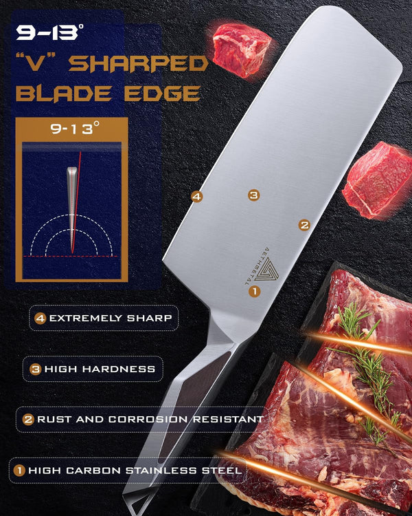7 Inch Meat Cleaver Knife, Full Metal Stainless Steel Kitchen Knife for Cutting Meat & Vegetables, Ergonomic Handle Chinese Chef’S Butcher Knife for Home & Restaurant5