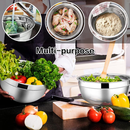 Stainless Steel Mixing Bowls with Airtight Lids, 7-Piece Metal Nesting Bowls with Black Lids for Saving Storage Space, Size 7, 4.6, 3, 2, 1.5, 1, 0.7QT, Great for Baking/Cooking/Prepping5