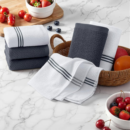 Dual Design Cotton Kitchen Towels(16" X 26", 6 Pack), Dark Grey | Large 380 GSM Dish Towels, Highly Absorbent Terry Kitchen Hand Towels, Soft Quick Drying Tea Towels with Hanging Loop8