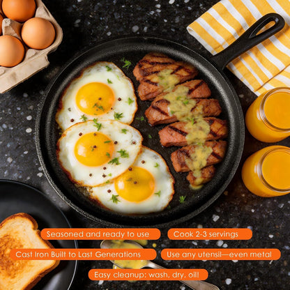 6 Piece Pre-Seasoned Cast Iron Cookware Set – Incl. 5QT Dutch Oven with Lid, 8'' and 10.25'' Cast Iron Skillets, 10.5'' round Griddle, and a Square Grill Pan for Kitchen, Stovetop, & Camping6