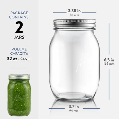 Wide Mouth Mason Jars 32 Oz, Mason Jars with Lids, 2-Pack | 32 Oz Mason Jars, Glass Quart Mason Jars Wide Mouth with Lids, Canning Jars, Pickling Jars, Food Storage, Meal Prep7