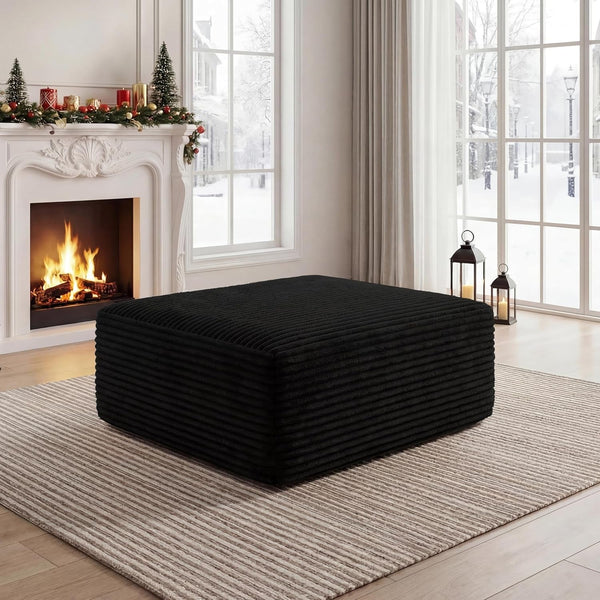 Boneless Ottoman, Modern Corduroy Cloud Foot Rest Foam Support, Oversized Modular Sectional Sofa Stool for Living Room, Bedroom & Small Spaces, No Assembly Required (Black, Ottoman)1