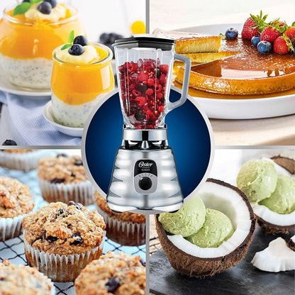 Oster Original 3 Speed Chrome Blender, 6 Times More Durable Motor, 10 Times Stronger, 5 Cup Glass Jar10