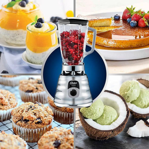 Oster Original 3 Speed Chrome Blender, 6 Times More Durable Motor, 10 Times Stronger, 5 Cup Glass Jar10