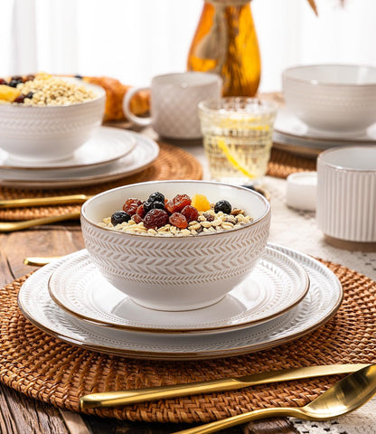 Stoneware Dinnerware Set for 4, 12 Piece Farmhouse Dishes Set5