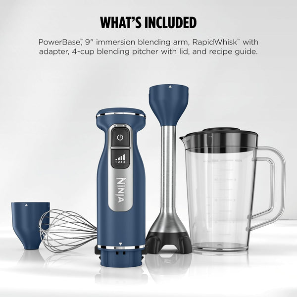 Ninja Immersion Blender & Whisk, 4 Speeds, 4Oz Cup, Deep Navy, CI201ND | Splattershield & Panprotect for Mess-Free Blending. 4 Speeds, 4-Cup Blending Vessel, Dishwasher Safe, 5-Ft Cord.10