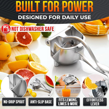 Hand Juicer Squeezer, Large 20 Oz Aluminum Bowl with Pour Spout | Handheld Manual Citrus Press, Gets Every Drop Out of Lemon, Lime, Orange, Grapefruit, and Pomegranate Juice, Ergonomic Handle4