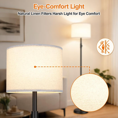 【Upgraded】 Dimmable Floor Lamp for Living Room,1000 Lumens Bulb Included, Modern Floor Lamps Simple Design with Linen Shade, Tall Standing Lamp for Bedroom Office Dining Room, Black Pole Lamp5