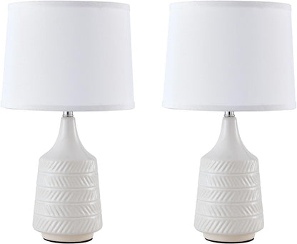 White Ceramic Table Lamps Set of 2, 18.5" Modern Bedside Lamps for Night Stands, Decor Classic Small Lamps for Living Room End Tables, Farmhouse Boho Lamp for Bedroom Office, LED Bulbs Included8