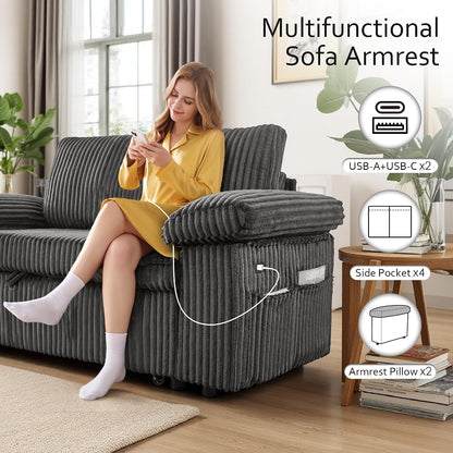 82'' Modular Sectional Couch with Sleeper Sofa Bed (Dark Grey)4