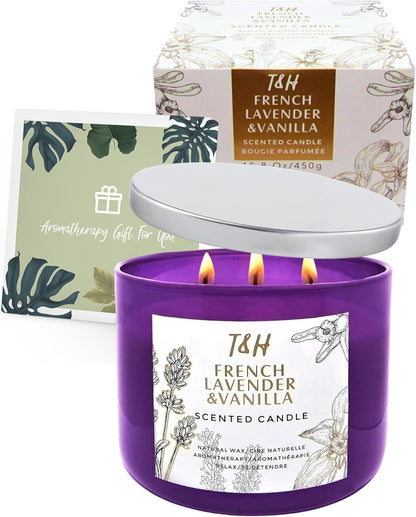 French Lavender Vanilla Large 3-Wick Soy Scented Candle for Home, 15.8 Oz6