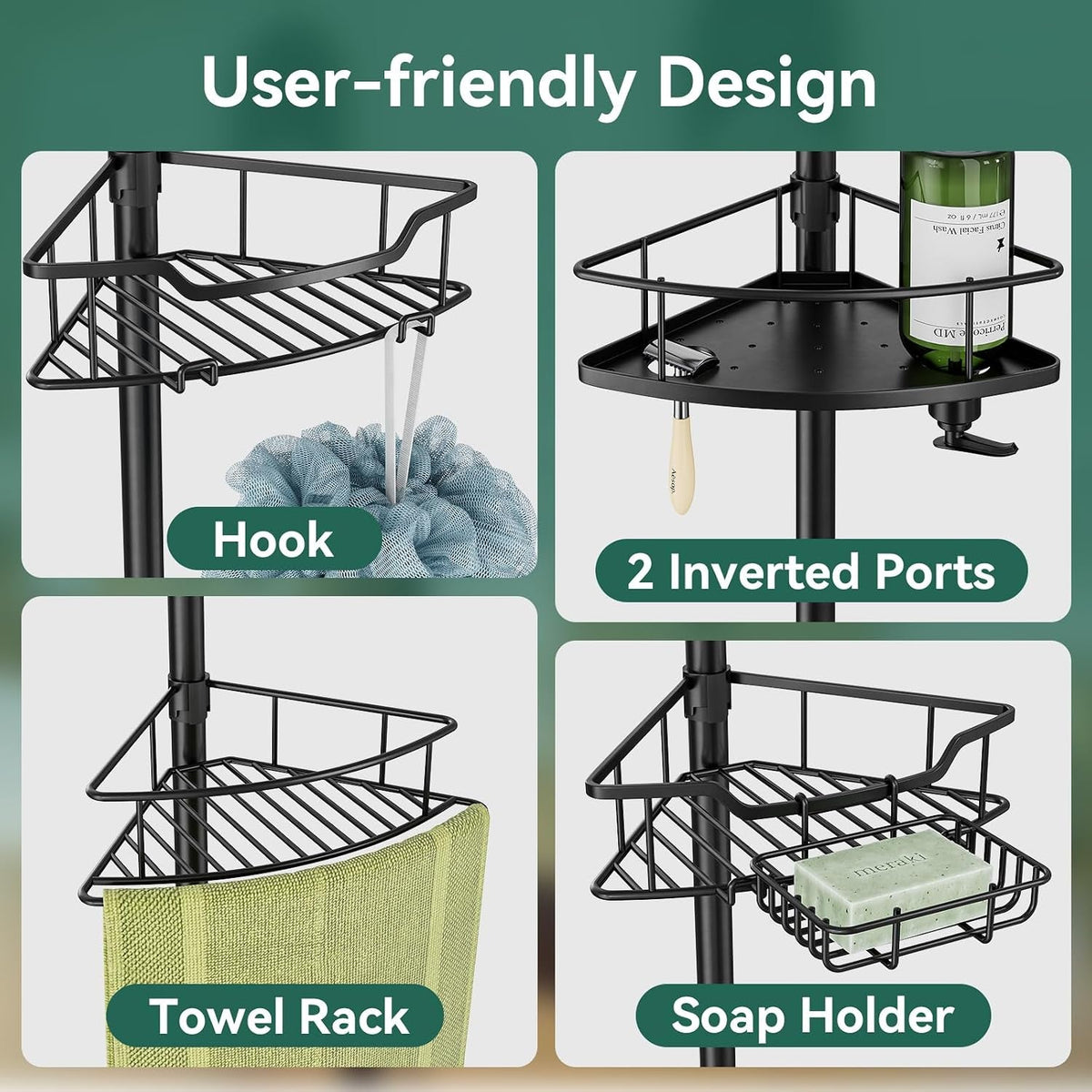 corner-shower-caddy-tension-pole-4-tier-rustproof-shower-tension-rod-organizer-adjustable-25-125-inch-bathroom-shower-organizer-shelves-for-bathtub-shampoo-storage-black