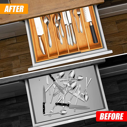 Silverware Organizer Kitchen Drawer Organizer Expandable Bamboo Utensil Holder Cutlery Tray for Kitchen Utensil and Flatware Bedroom Office3