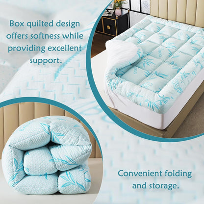 5 Inch Queen Mattress Topper Breathable Bamboo Viscose Air Layer,Memory Foam Mattress Topper Queen Size Blue.6