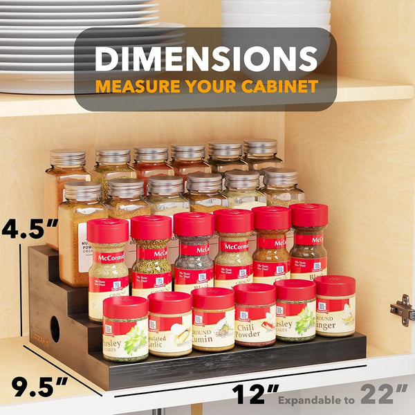 Bamboo Spice Rack Organizer for Cabinet, Kitchen Pantry Spices Storage Rack for Cabinets Organization, Home Seasoning Tiered Can Goods Racks Wood Shelf Organizers (4 Tier, Black)3