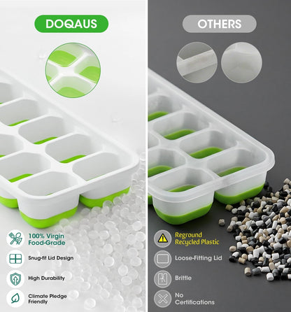 Ice Cube Tray with Lids, 4 Pack Silicone Ice Trays for Freezer | Stackable BPA & LFGB Safe, Easy Release for Kitchen, RV, Cocktail, Coffee, Soup & Food2