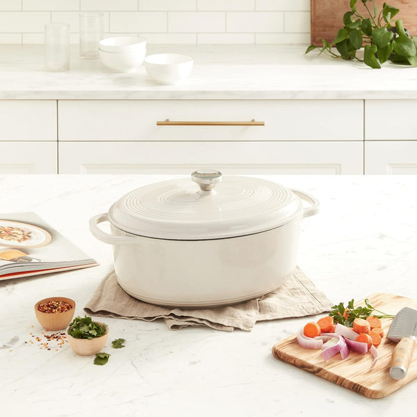 Enameled Cast Iron Oval Dutch Oven with Lid, 7 Quart, Oyster White | Family Size Cooking Pot with Dual Handles for Sourdough Bread Baking & Everyday Cooking, Enameled Cast Iron9