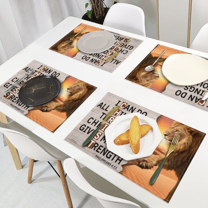 Christian Scriptures Placemats Set of 4 Christ Religious Table Mats Philippians 4：13 Place Mats for Party Kitchen Dining Room Holiday Decoration 12X18 Inch6