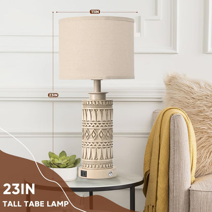 23IN Table Lamps for Living Room Set of 2 End Table Lamps Touch Control Table Lamp Dimmable Bedside Lamps USB A+C Ports Farmhouse Bedroom Lamp for Nightstand, Bulbs Included2