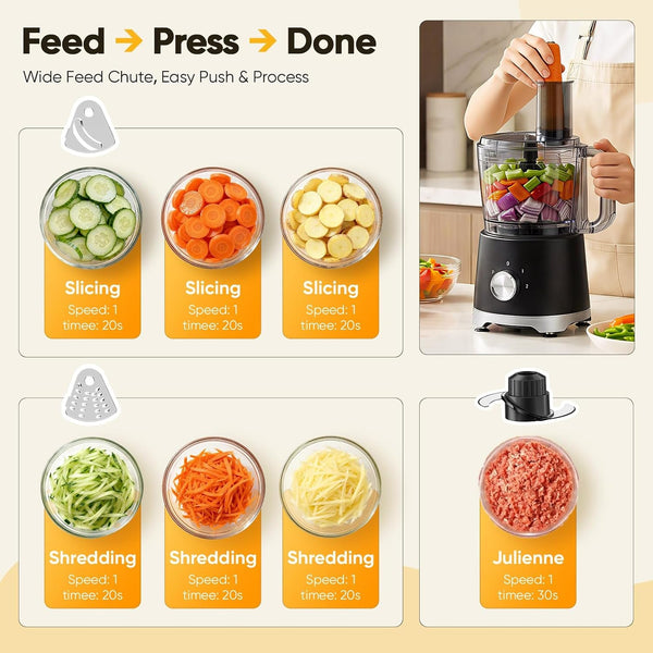 10.5 Cups Food Processor, Versatile Food Processors with 5 Blades, 600W Powerful Meat Grinder for Slicing, Shredding, Chopping, Kneading, Dishwasher Safe, for Meat, Vegetables, Fruit, Dough6