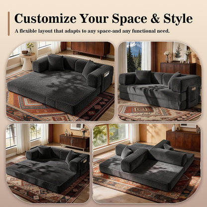 Futon Sofa Bed Boneless Couch for Living Room,Pull Out Couch with Sleeper Sofa,Day Bed Couch with Storage Pocket,Removable Corduroy with 2 Pillow5