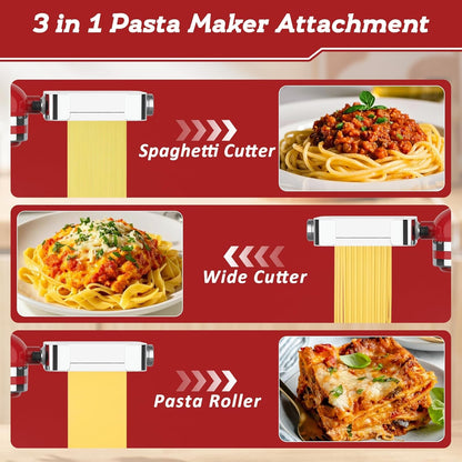 Meat Grinder Pasta Maker Attachment for Kitchenaid Stand Mixers,Set for Kitchenaid Mixer Attachments Includes Metal Food Grinder with Sausage Stuffer Tubes,3 in 1 Pasta Attachment,Dough Cutter5