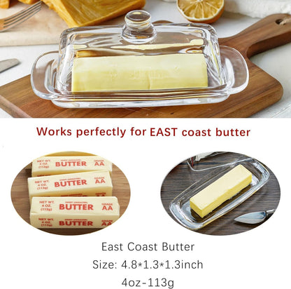 8'' Art Glass Butter Dish with Lid,Classic Covered 2-Piece Butter Container | Butter Dish for Countertop,Multi-Purpose Preserving Serving Dessert Tray Bowl,Dishwasher Safe3
