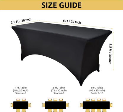 2-Pack 6Ft Black Spandex Table Covers for Rectangle Standard Folding Tables - Wrinkle Resistant Stretch Tablecloths - Ultimate Fitted Table Protector for Parties, Trade Shows, Banquet4