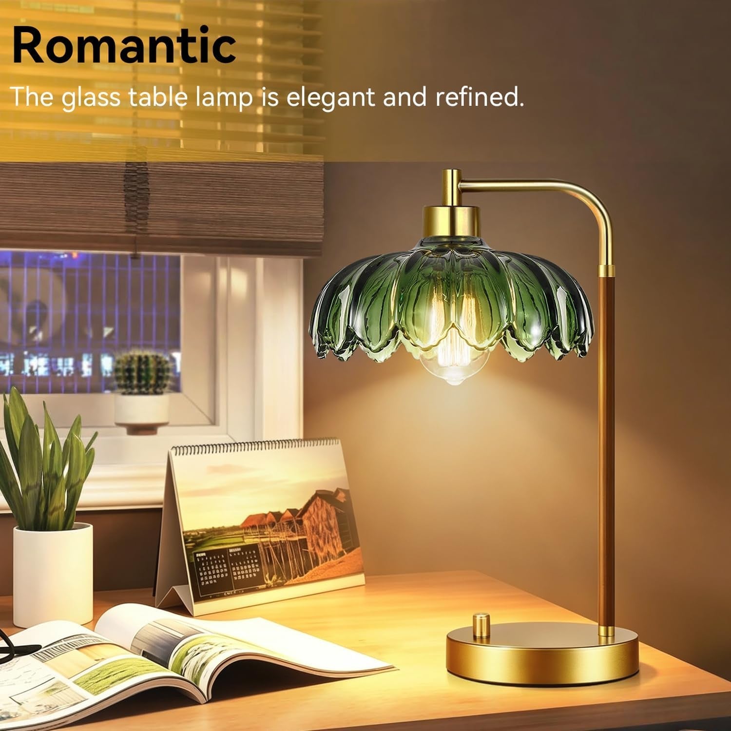 vintage-table-lamp-for-bedroom-living-room-small-bedside-lamps-dimmable-bedroom-lamp-with-glass-green-flower-lampshade-mid-century-modern-mini-nightstand-lamp-gold-boho-side-table-lamp