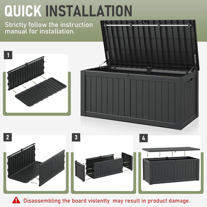 Outdoor Storage Box, 150 Gallon Large Outdoor Resin Deck Box, Storage Waterproof Boxes Lockable Lid for Garden Tools, Pool Supplies, Patio Furniture and Cushions, Black8