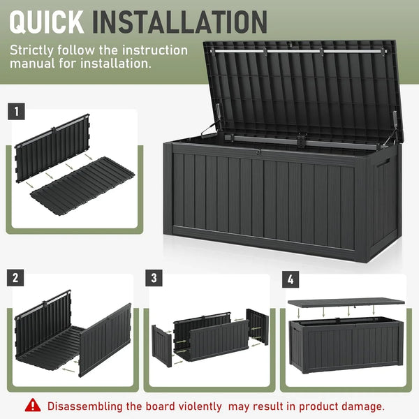 Outdoor Storage Box, 150 Gallon Large Outdoor Resin Deck Box, Storage Waterproof Boxes Lockable Lid for Garden Tools, Pool Supplies, Patio Furniture and Cushions, Black8