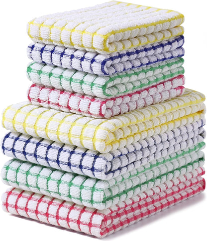 Kitchen Towels and Dishcloths Set, Set of 8, Blue/Yellow/Red/Green | Cotton Terry Kitchen Dish Towels, Super Soft and Absorbent Dish Cloths, 16 X 25 and 12 X 12 Inches1