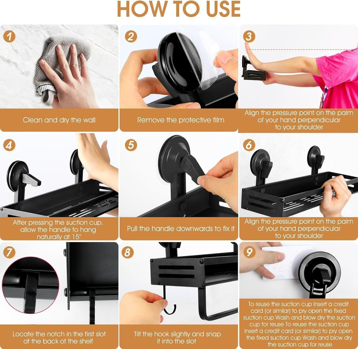 suction-cup-shower-caddy-with-5-hooks-towel-rrack-11-8inch-black