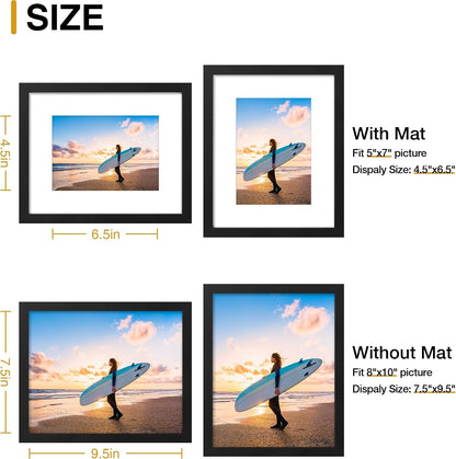 8X10 Picture Frame, Fits 5X7 Photos with Mat, Black4