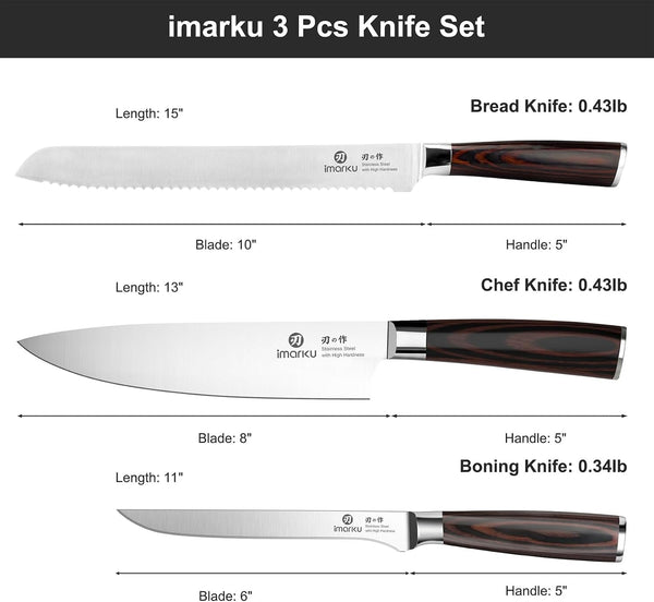 3 Piece Knife Set, Japanese High Carbon Stainless Steel Chef Knife | Professional Kitchen Knife Set with Ergonomic Pakkawood Handle, 15° Razor Sharp Edge for Kitchen & Home Cooking4